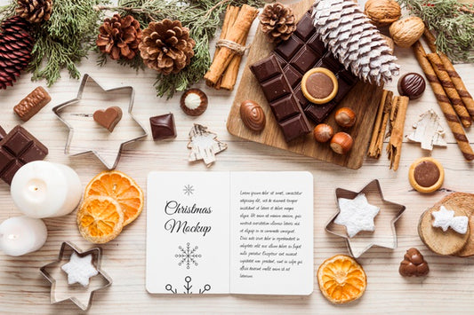 Free Top View Christmas Decoration Mock-Up Psd