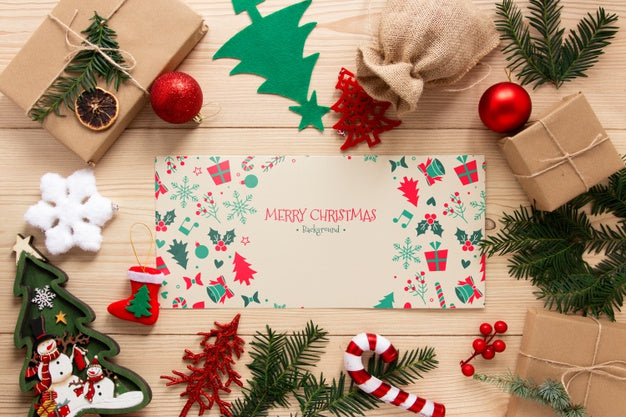 Free Top View Christmas Elements With Mock-Up Psd