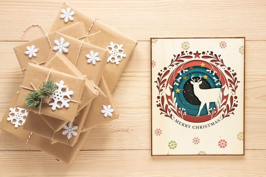 Free Top View Christmas Gifts With Mock-Up Psd