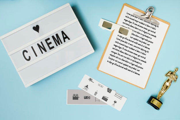 Free Top View Cinema Assortment On Blue Background Psd