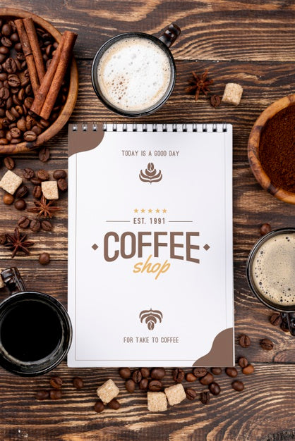 Free Top View Coffee Beans Mockup Psd