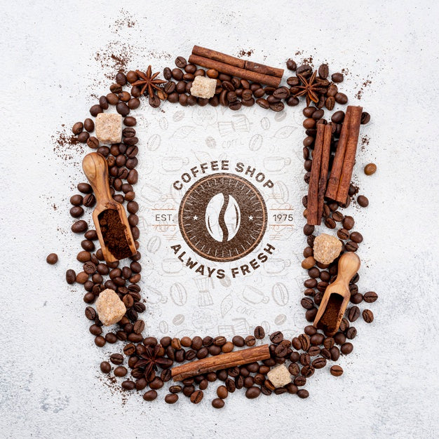 Free Top View Coffee Beans Mockup Psd