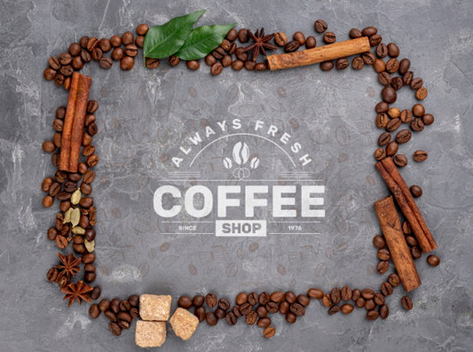 Free Top View Coffee Beans Mockup Psd