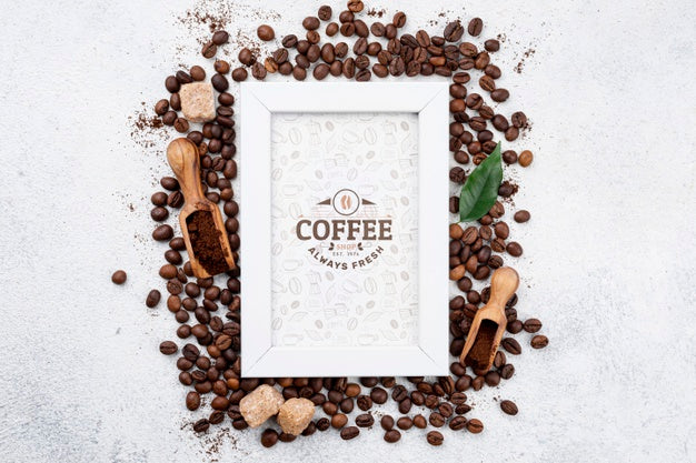 Free Top View Coffee Beans Mockup Psd