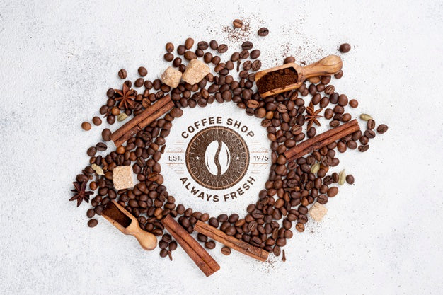 Free Top View Coffee Beans Mockup Psd