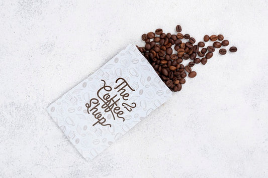 Free Top View Coffee Beans Mockup Psd