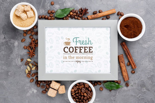 Free Top View Coffee Frame Mockup Psd