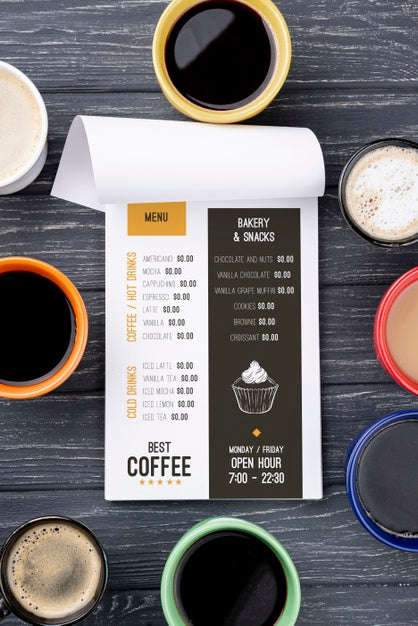 Free Top View Coffee Menu Mockup Psd