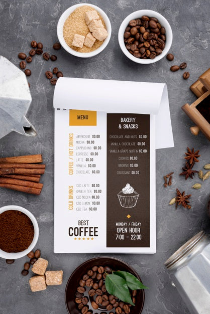 Free Top View Coffee Menu Mockup Psd