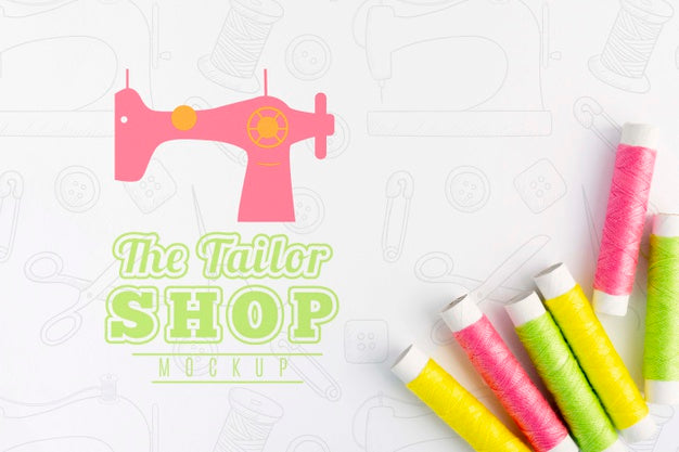 Free Top View Collection Of Sewing Thread With Mock-Up Psd