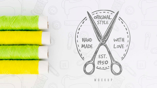 Free Top View Collection Of Sewing Thread With Mock-Up Psd