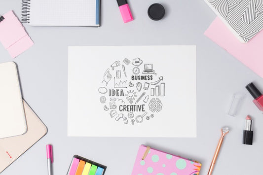 Free Top View Colorful Elements With Mock-Up Psd