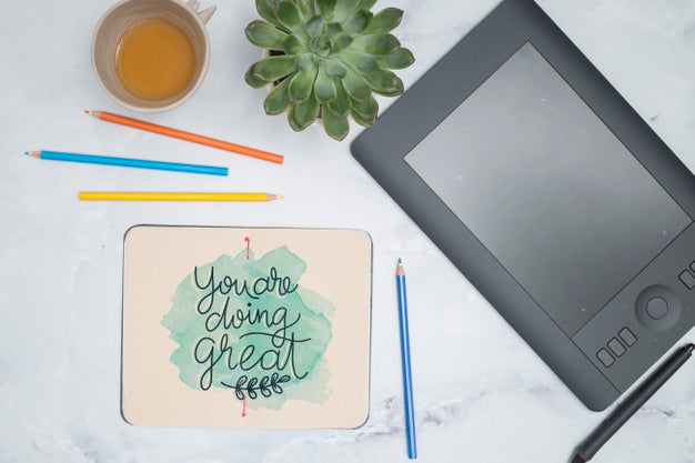 Free Top View Colorful Pens With Lettering Psd