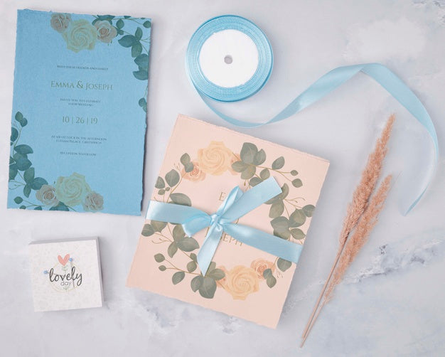 Free Top View Colorful Wedding Invitation Psd