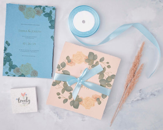 Free Top View Colorful Wedding Invitation Psd