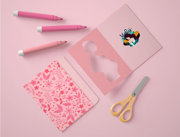 Free Top View Composition For Mother'S Day With Card Scene Creator Psd