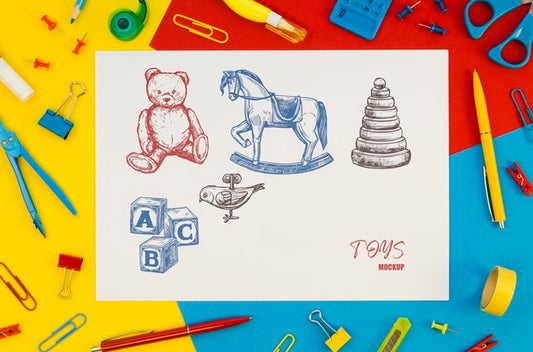 Free Top View Composition With Card Mock-Up On Colorful Background Psd