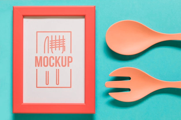 Free Top View Coral Composition With Frame Mock-Up Psd