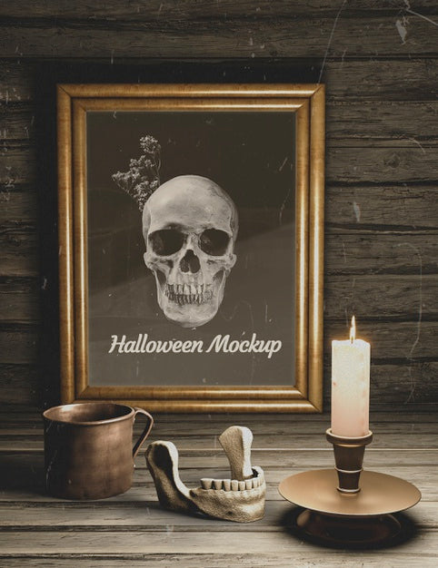 Free Top View Dark Elements Halloween Black Horror Mock-Up Psd