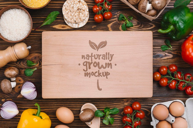 Free Top View Delicious Veggies Vegan Food Mock-Up Psd