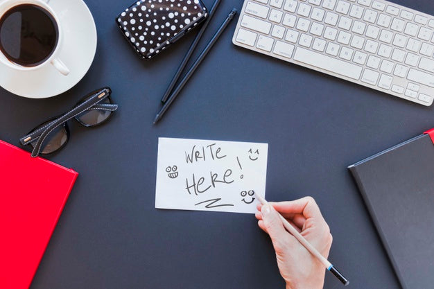 Free Top View Desk Concept With Mock-Up Psd