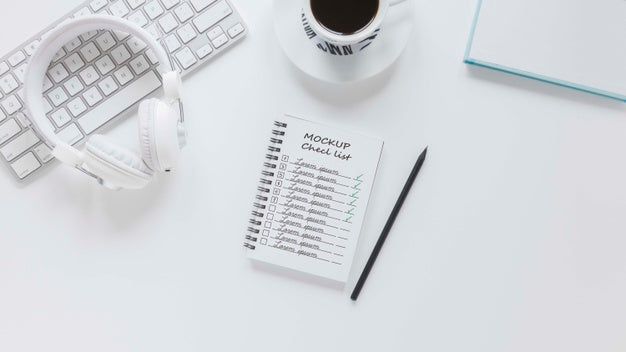 Free Top View Desk Concept With Mock-Up Psd