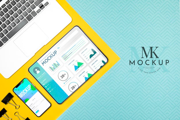 Free Top View Devices Arrangement Mock-Up Psd