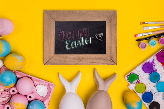 Free Top View Easter Composition With Slate Psd