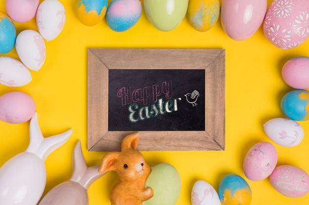 Free Top View Easter Composition With Slate Psd