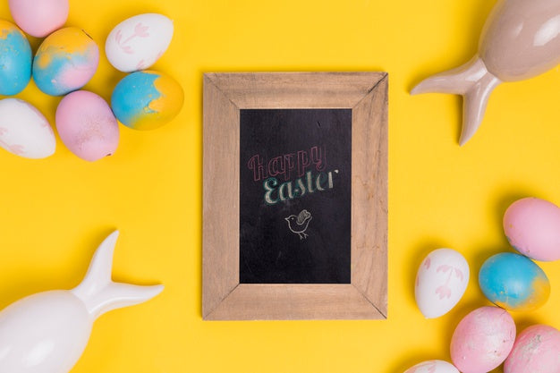 Free Top View Easter Composition With Slate Psd