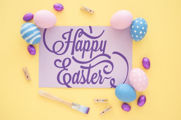 Free Top View Easter Mockup With Card Psd