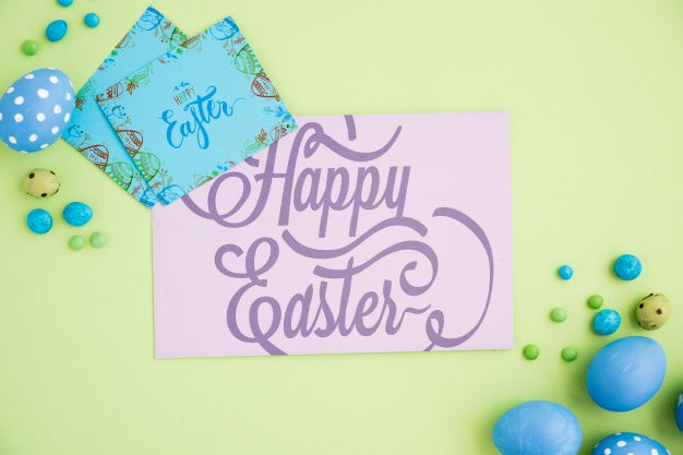 Free Top View Easter Mockup With Card Psd