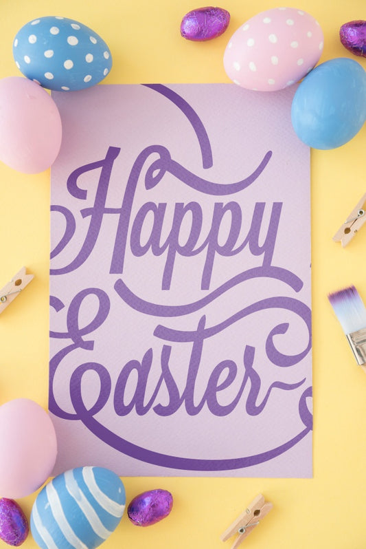 Free Top View Easter Mockup With Card Psd