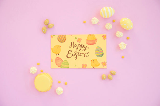 Free Top View Easter Mockup With Card Psd