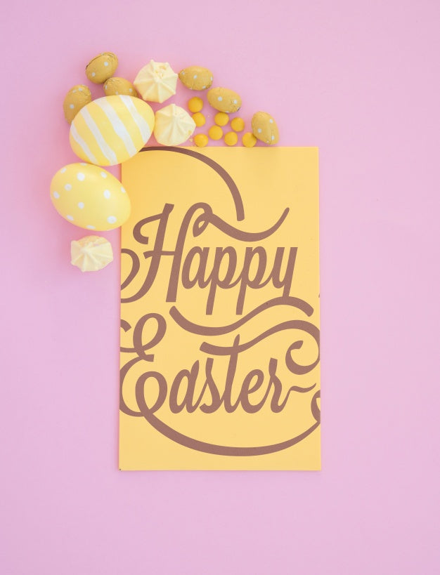 Free Top View Easter Mockup With Card Psd