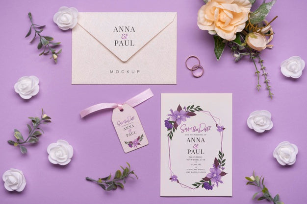 Free Top View Elegant Wedding Invitation Concept Psd