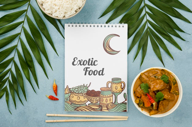 Free Top View Exotic Food Concept With Mock-Up Psd