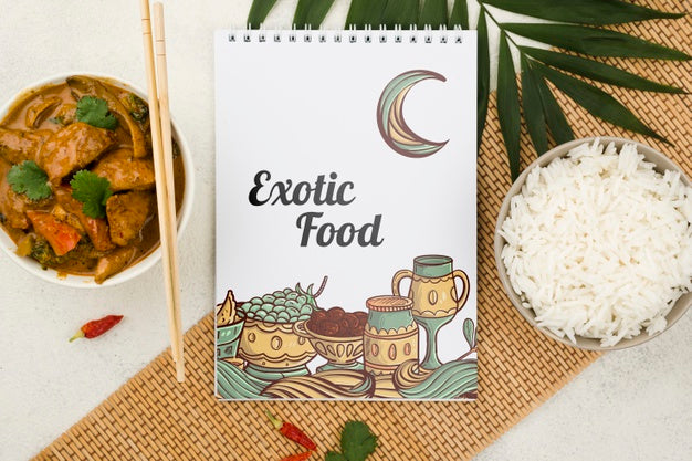 Free Top View Exotic Food Concept With Mock-Up Psd