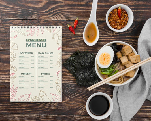 Free Top View Exotic Food Menu With Mock-Up Psd