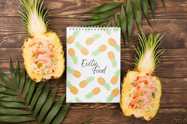 Free Top View Exotic Pineapples With Mock-Up Psd