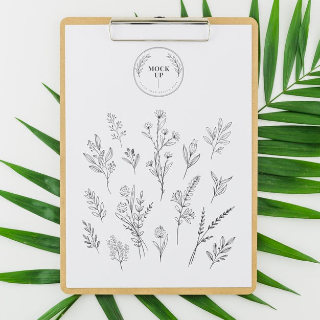 Free Top View Floral Drawing On Top Of Leaves Psd