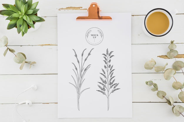 Free Top View Floral Sketch With Mock-Up Psd