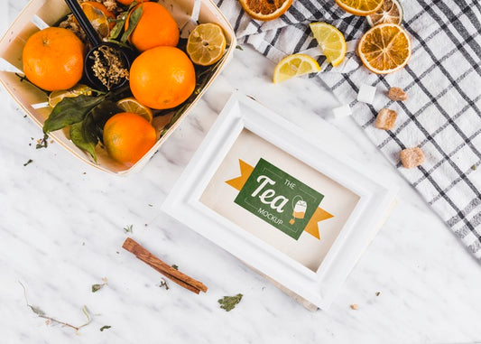 Free Top View Fruit Citrus Tea Mock-Up Psd