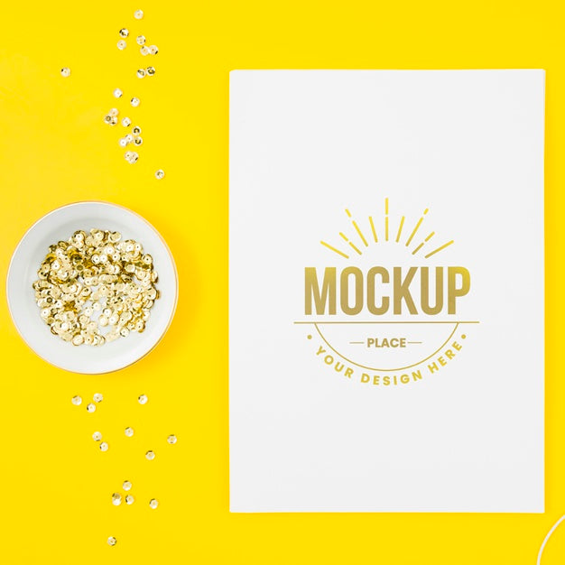 Free Top View Golden Sequins Mock-Up Psd