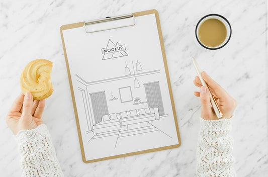 Free Top View Interior Design Sketch With Mock-Up Psd