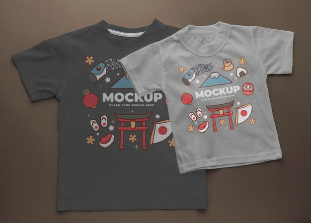 Free Top View Japanese T-Shirt Mock-Up Arrangement Psd