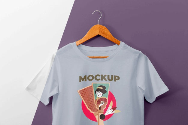 Free Top View Japanese T-Shirt Mock-Up Composition Psd