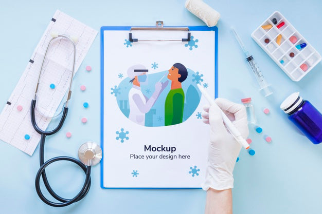 Free Top View Medical Tools With Mock-Up Psd