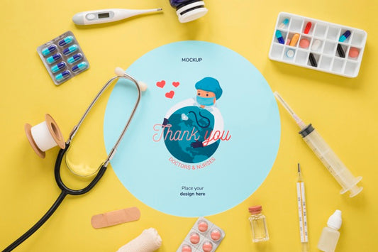 Free Top View Medical Tools With Mock-Up Psd