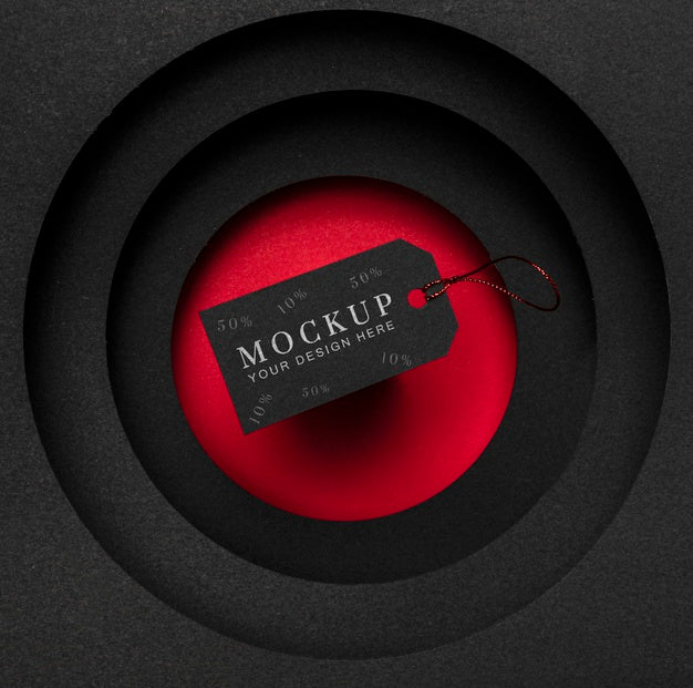 Free Top View Mock-Up Black Friday Price Tag And Layers Of Fabric Psd
